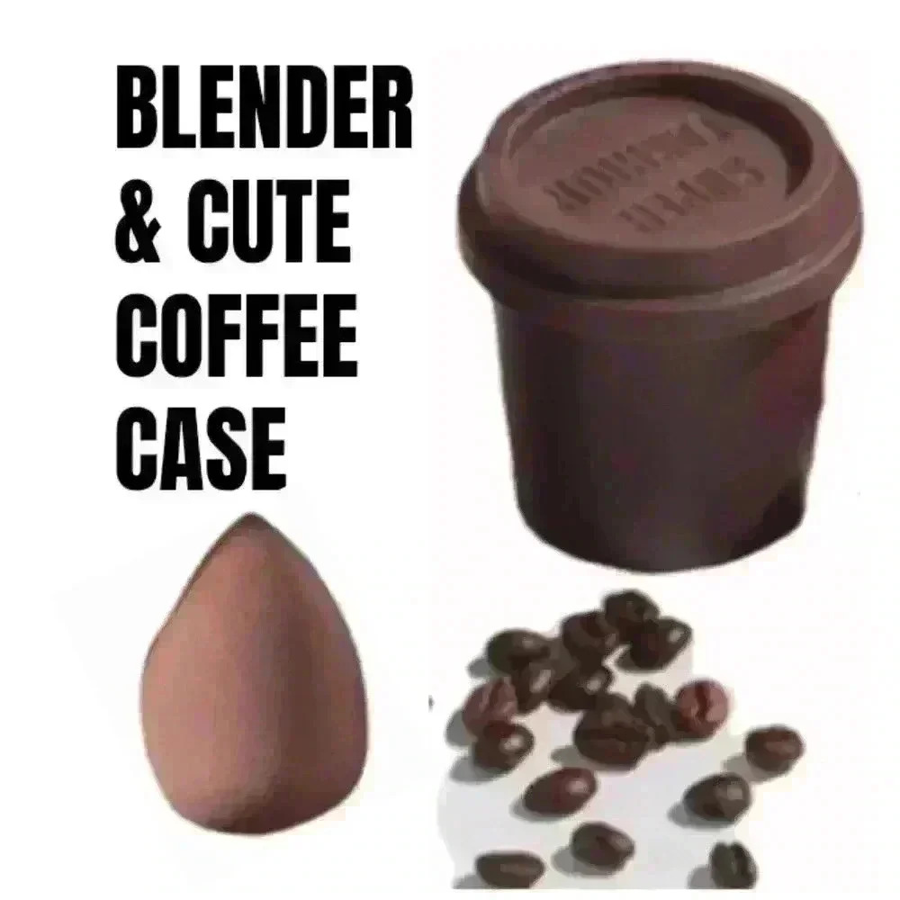 Makeup Blender Sponge With Brown Coffee Cup Case